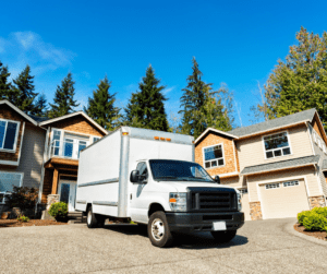 moving truck ready to load outside of house